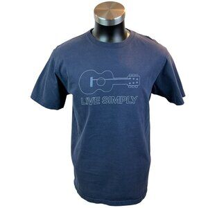 Patagonia “Live Simply” Guitar Graphic Tee Mens Medium Organic Cotton Navy Blue